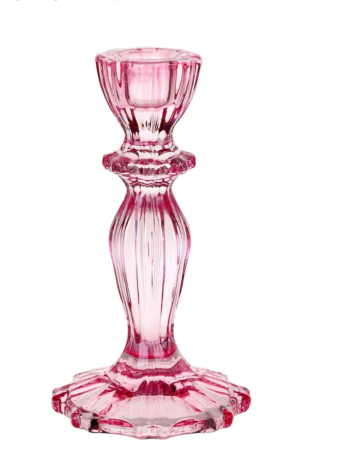 Pink Glass Candlestick Holder