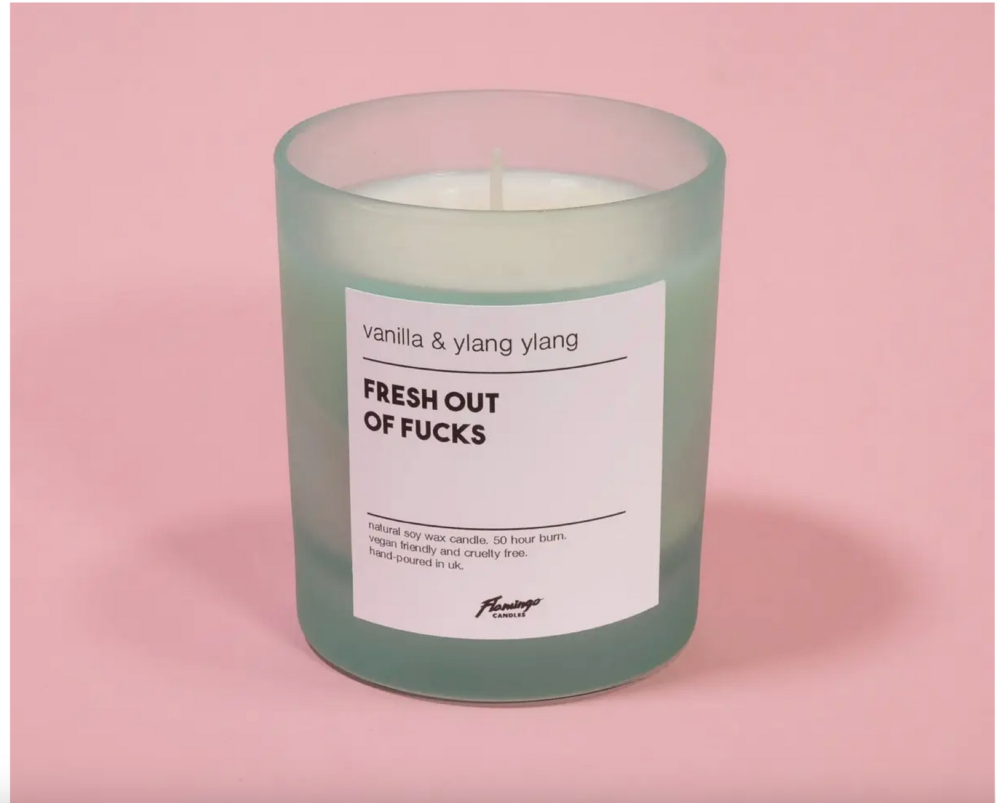 Vanilla & Ylang Ylang Fresh Out of Fucks Frosted Green Jar Candle