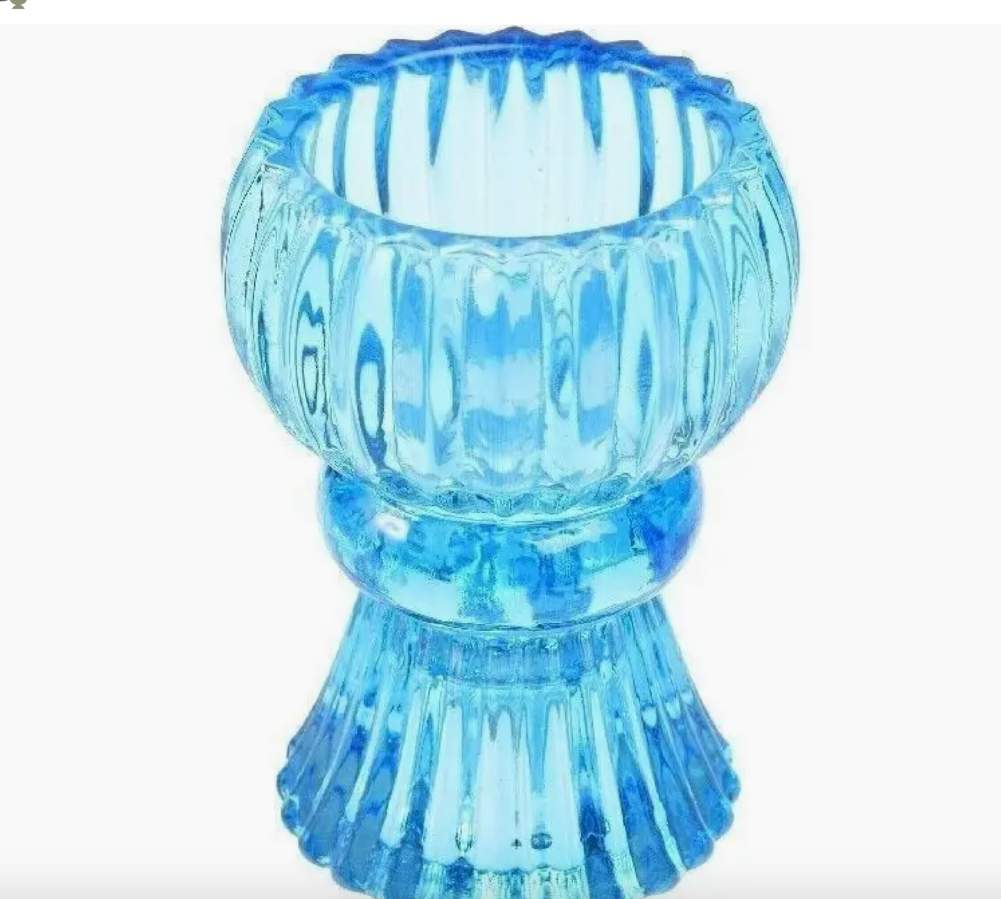 Double Ended Glass Candle Holder - Blue