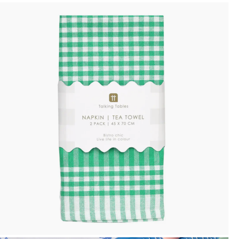 Green & White Fabric Gingham Napkins/Tea Towels