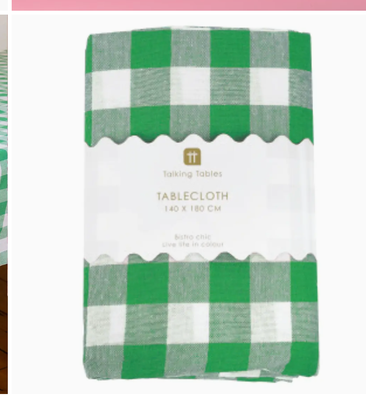 Green & White Fabric Gingham Tablecloth |