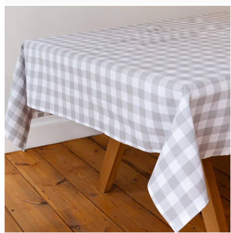 Grey & White Fabric Gingham Tablecloth |