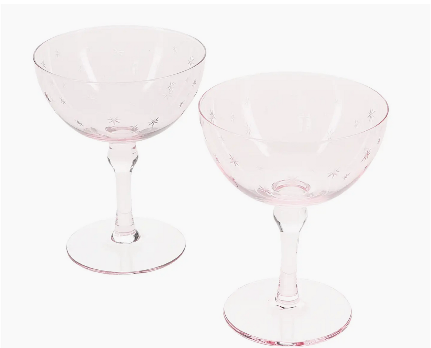 Etched Star Coupe Glasses - Pink