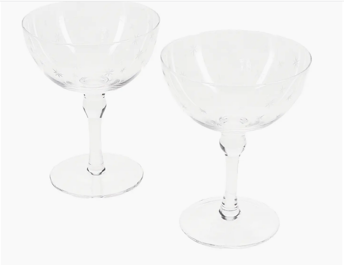 Etched Star Coupe Glasses- Clear