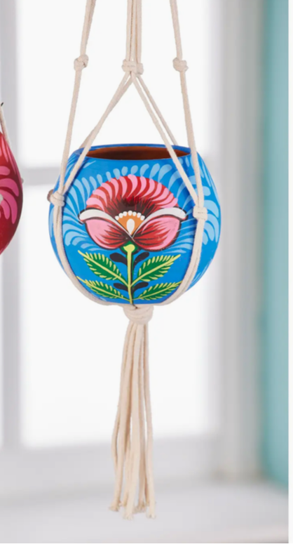 Shapla Handpainted Hanging Planter Blue