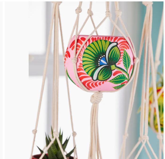 Shapla Handpainted Hanging Planter Pink