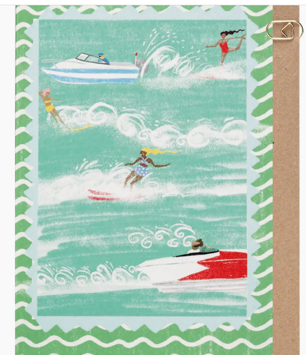 Beach Club Water Ski Wave Border Card
