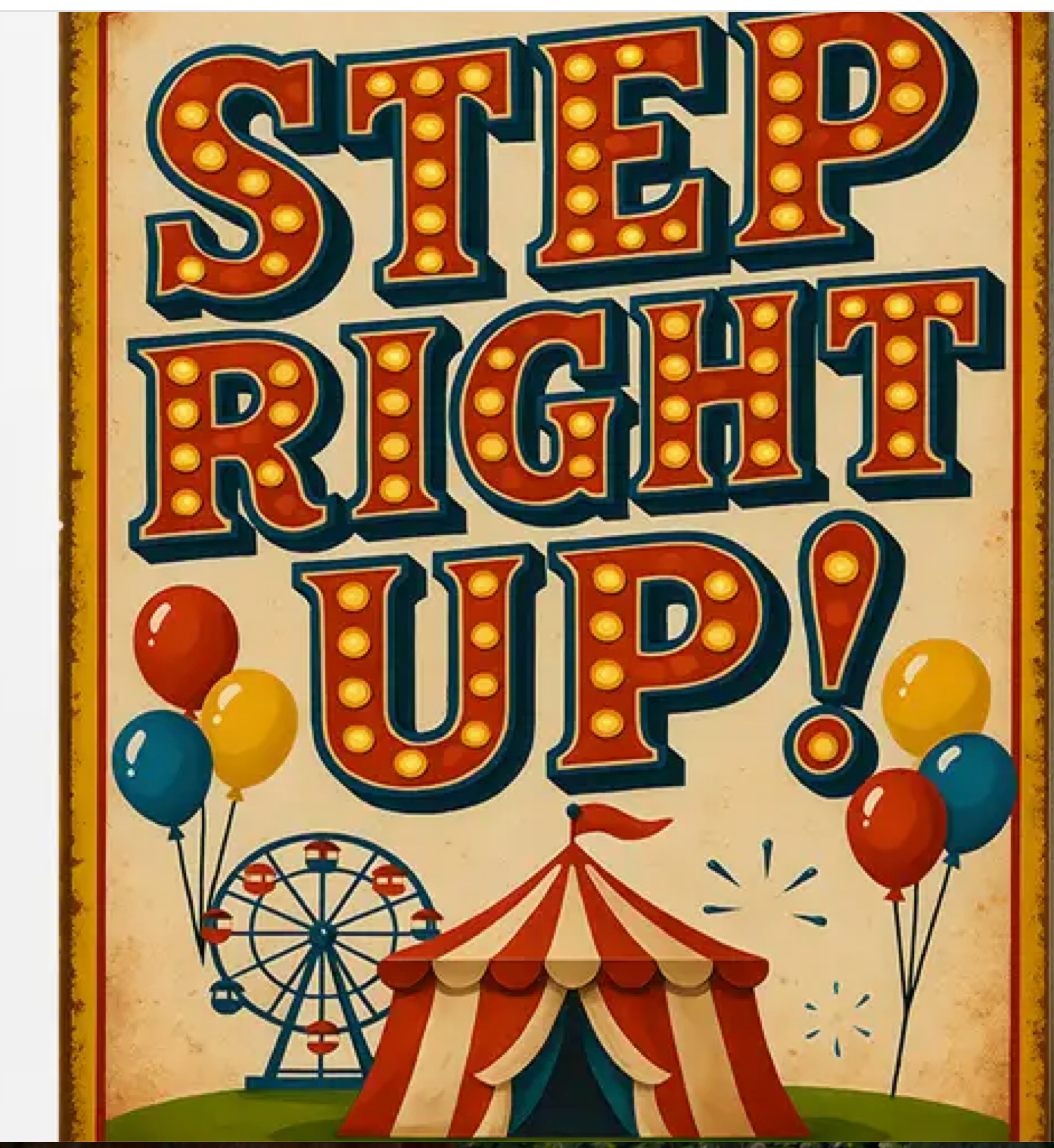 Step Right Up Metal Sign Vintage Circus Carnival Wall Decor