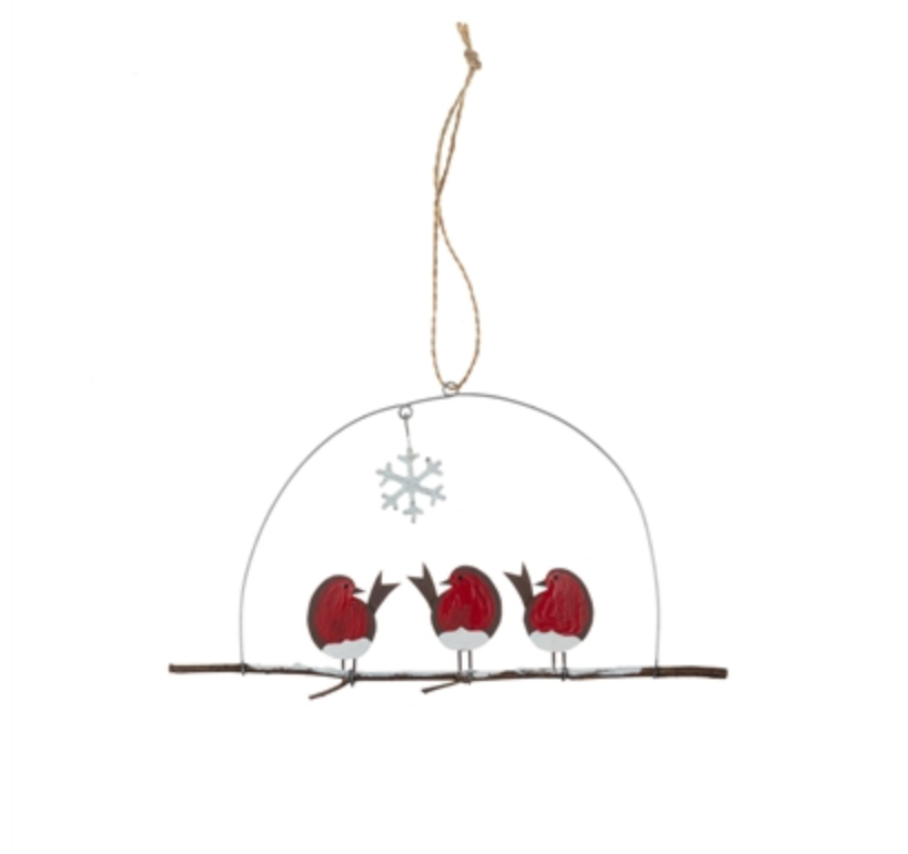 Three Robins on Perch