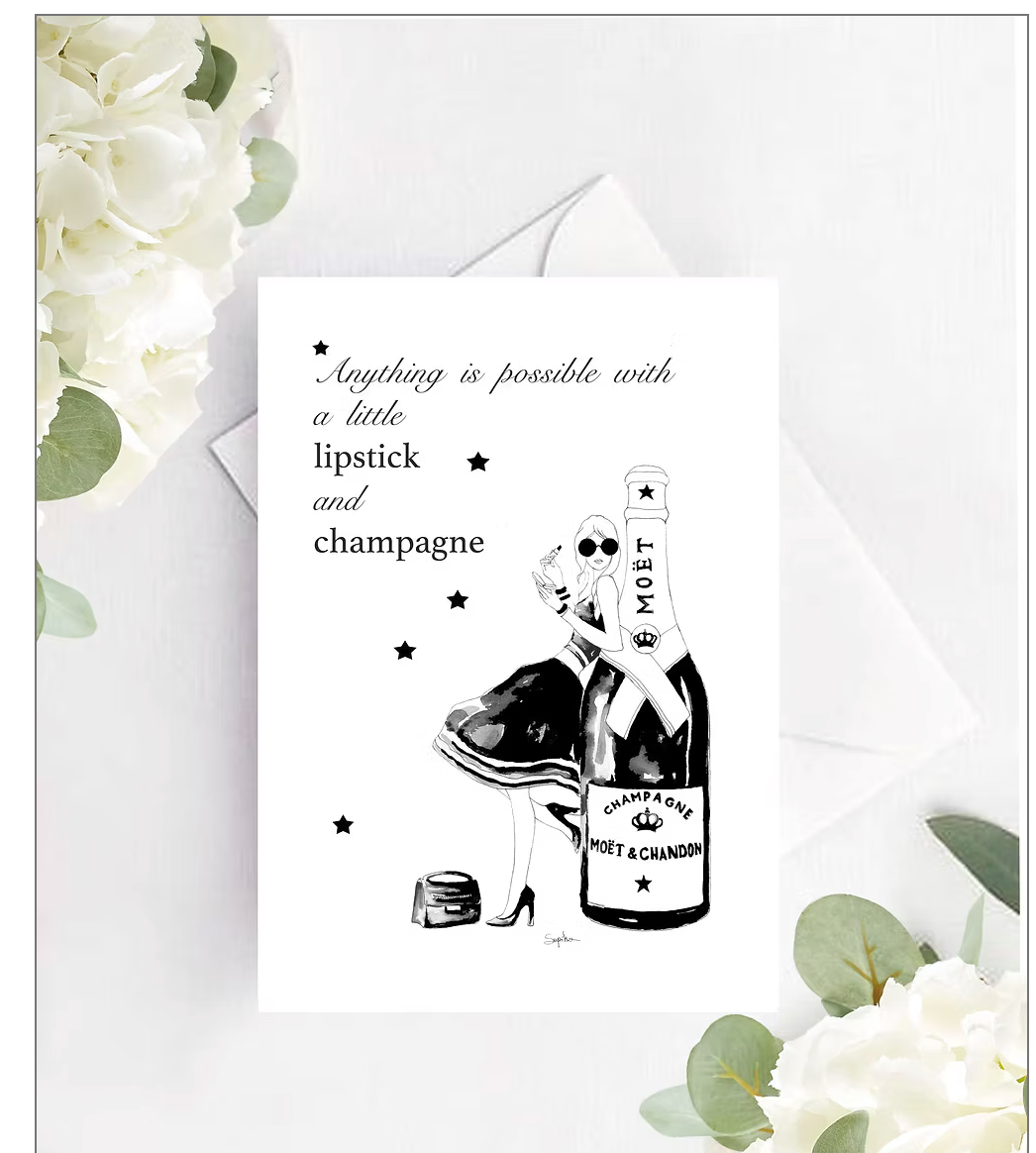 Lipstick and Champagne... Greeting Card