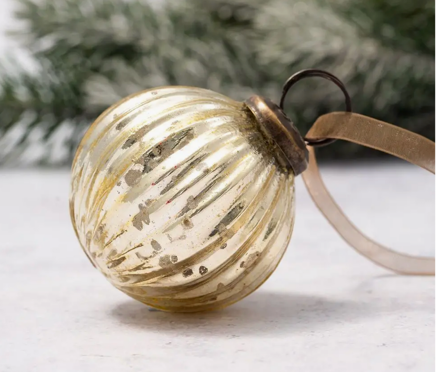 2" Medium Gold Ribbed Glass Ball Christmas Tree Decoration