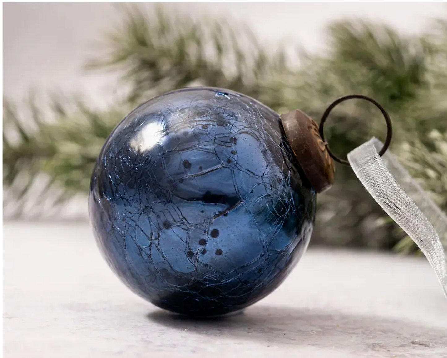 2" Medium Old Navy Crackle Glass Christmas Decoration