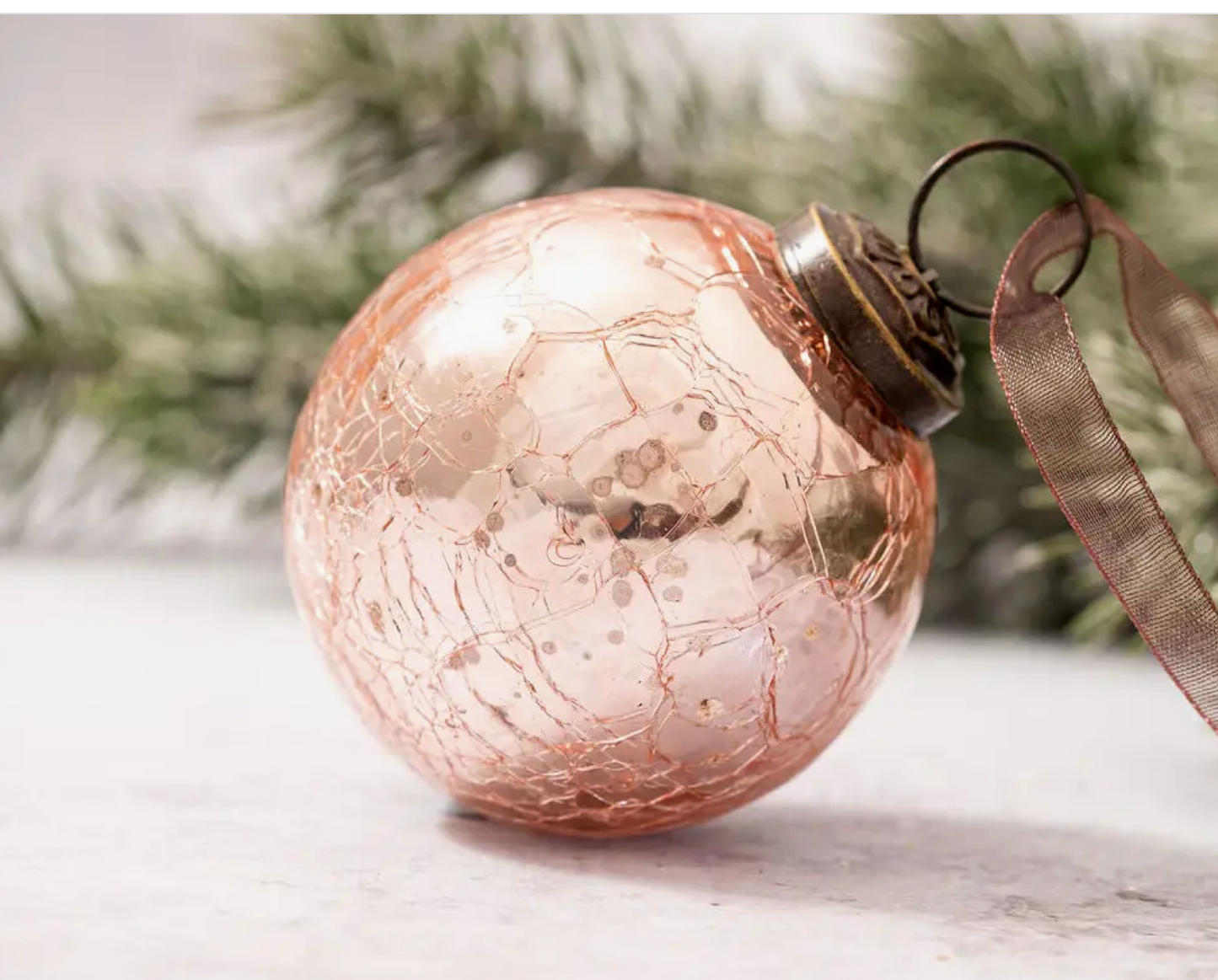 2" Medium Rose Quartz Crackle Glass Christmas Bauble