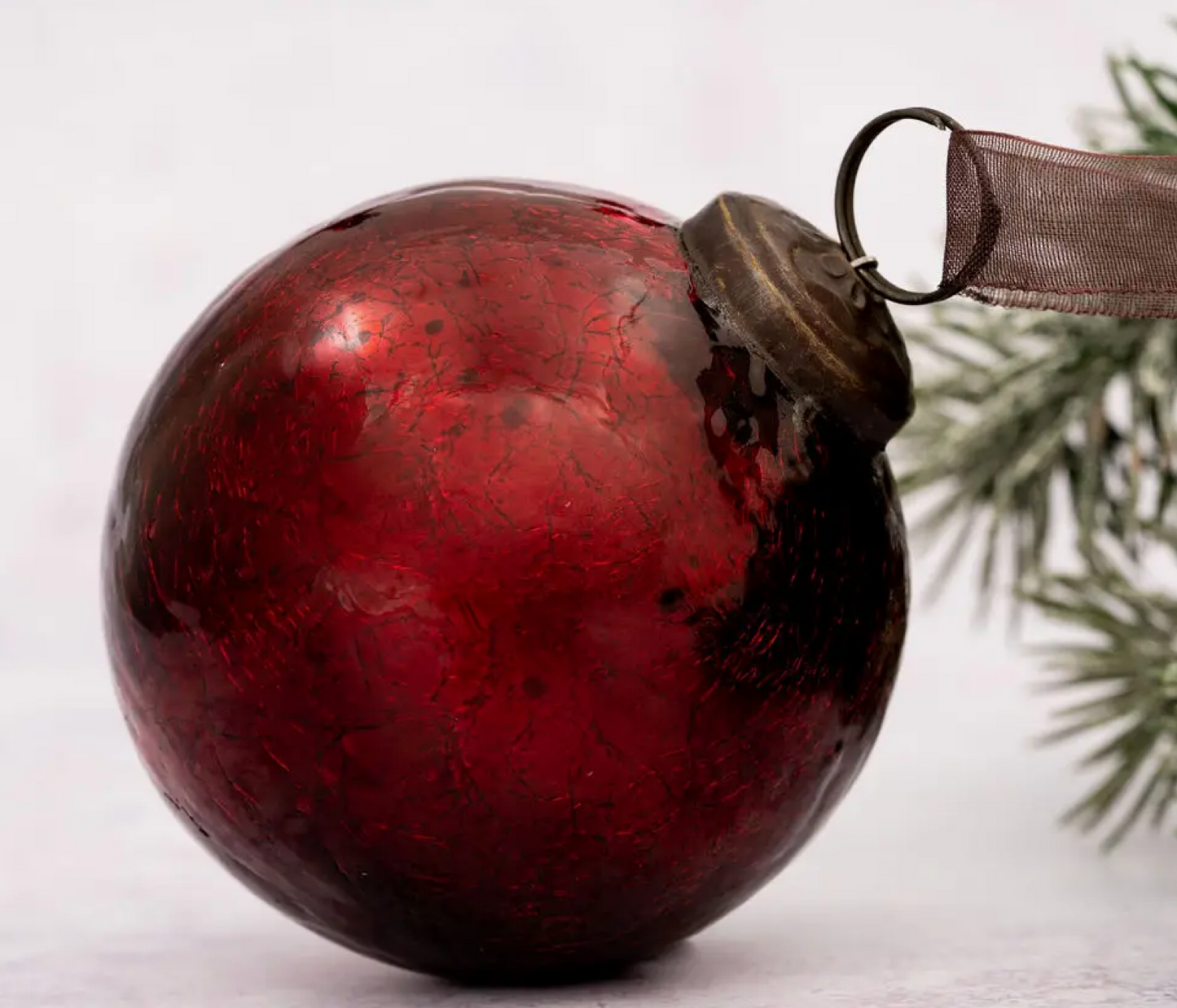 3" Large Wine Crackle Glass Christmas Bauble