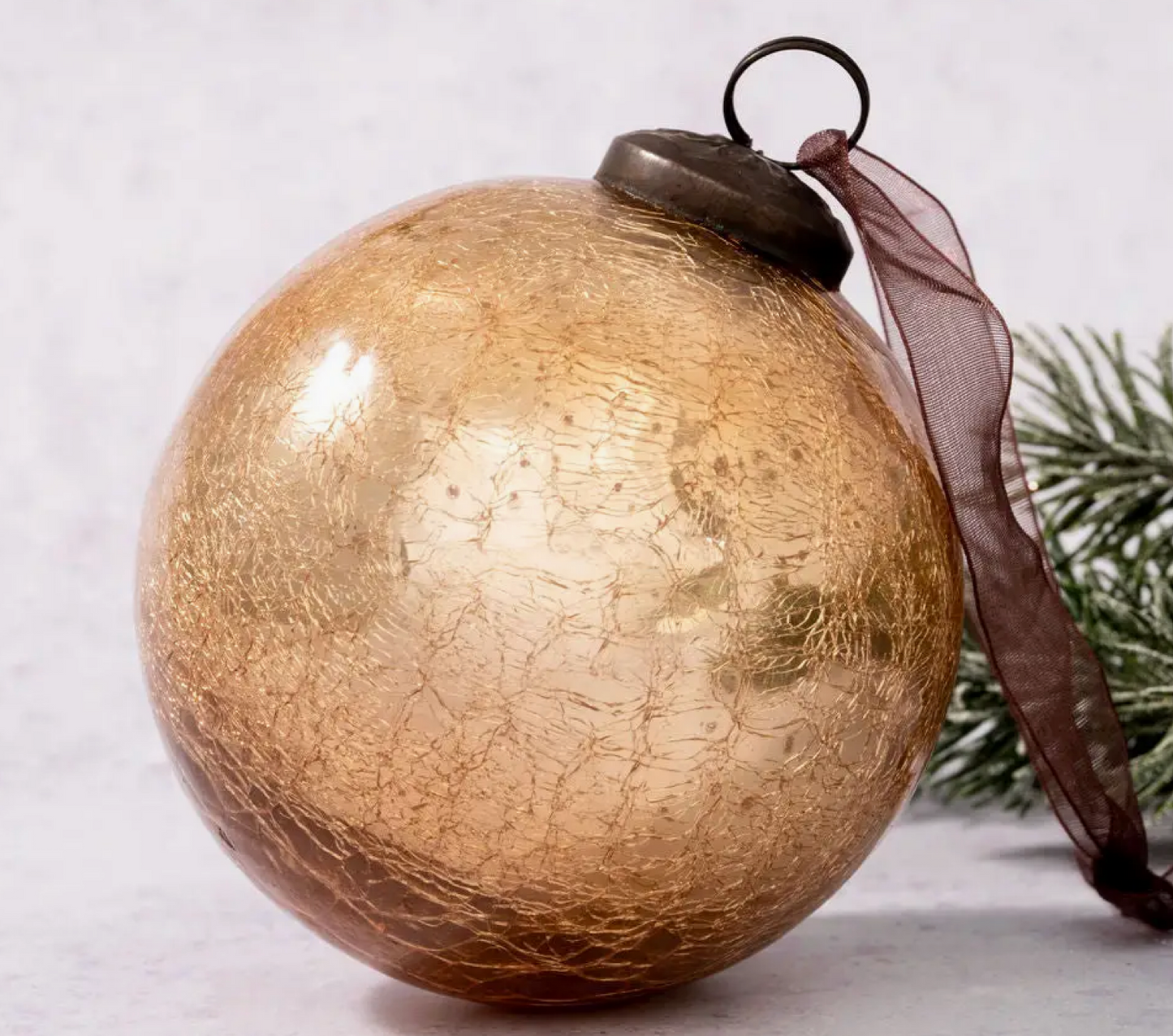4" Extra Large Champagne Crackle Glass Ornament
