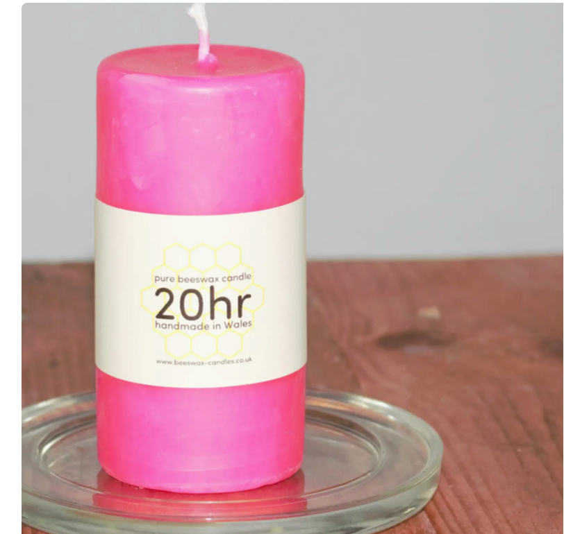 Pure Beeswax Pillar Candle 20 Hrs. Hot Pink
