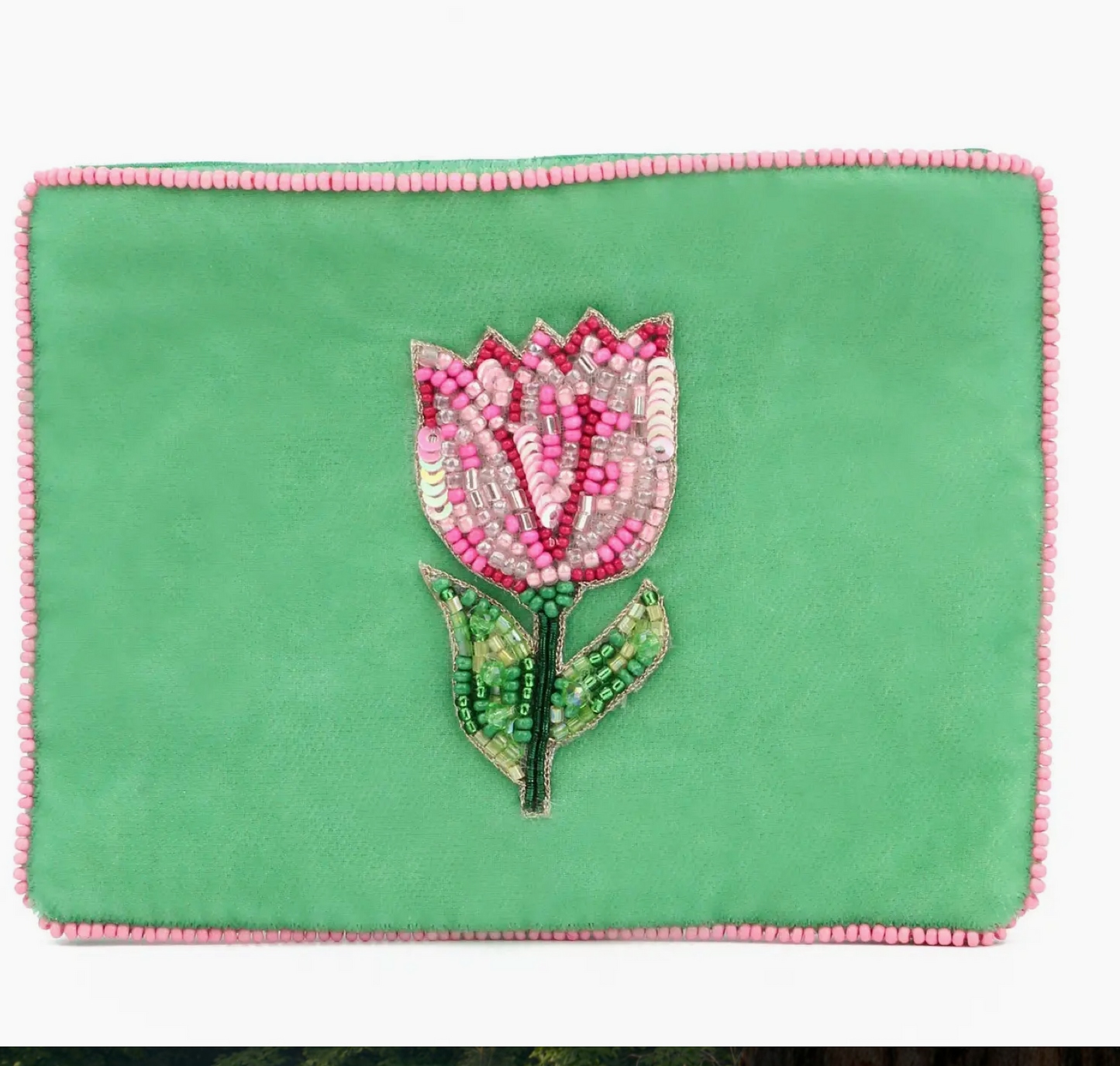 Pink Tulip On Green Small Pouch