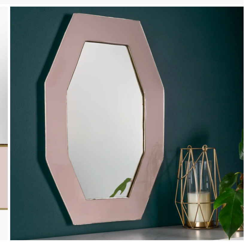 Framed Octagonal Wall Mirror Pink