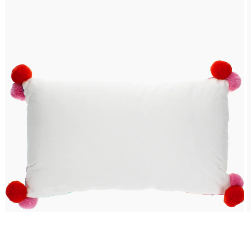 Embroidered Cushion with Pom Poms - Rainbow