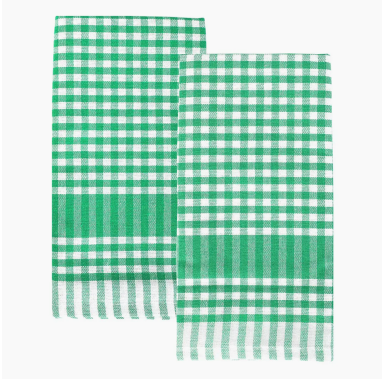 Green & White Fabric Gingham Napkins/Tea Towels