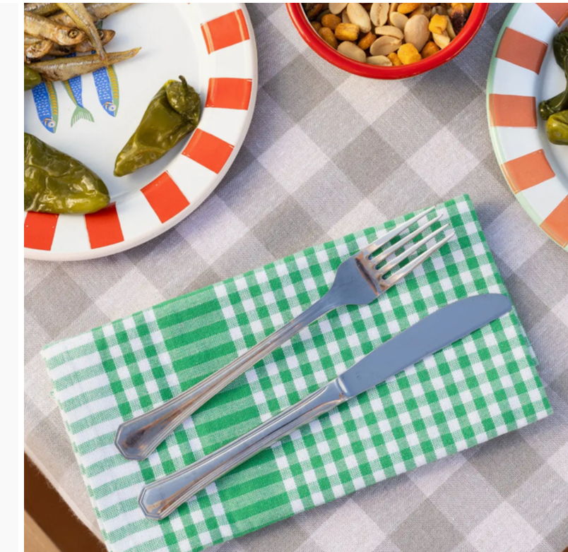 Green & White Fabric Gingham Napkins/Tea Towels