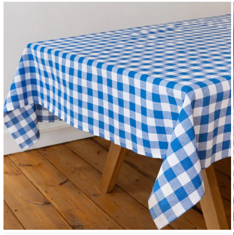 Blue & White Fabric Gingham Tablecloth |