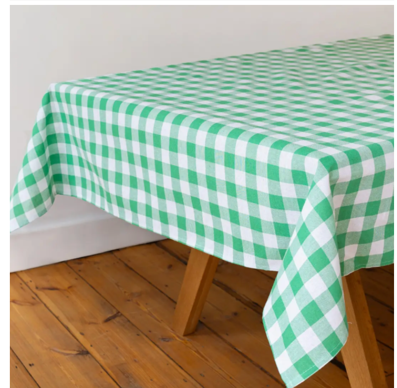 Green & White Fabric Gingham Tablecloth |