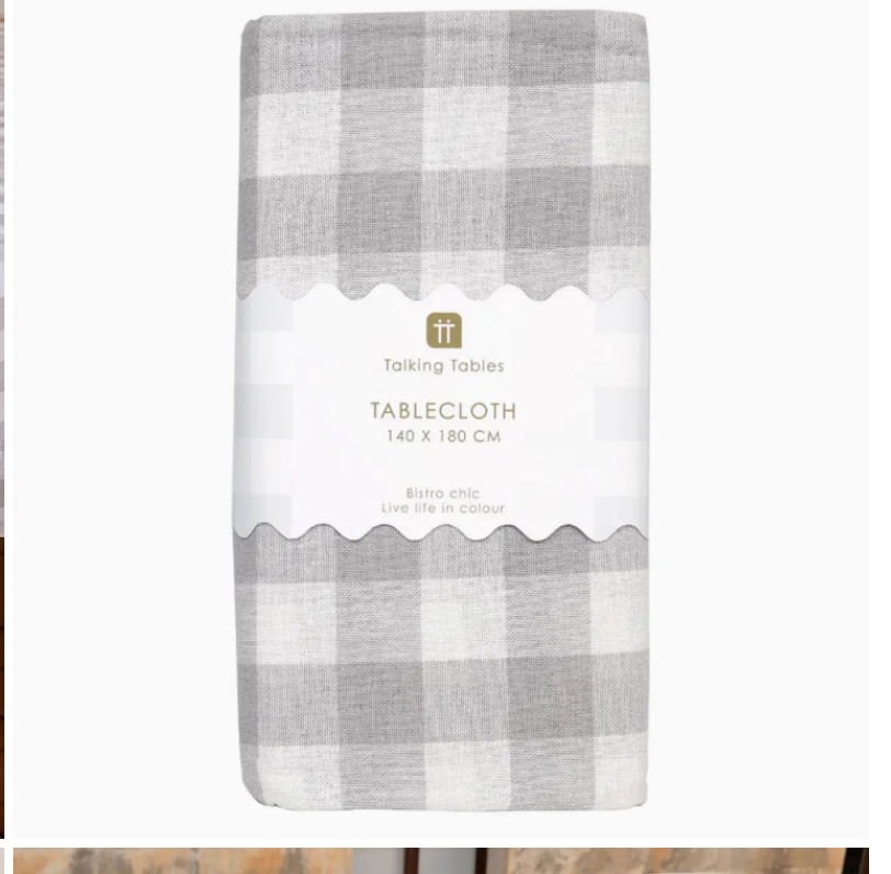 Grey & White Fabric Gingham Tablecloth |