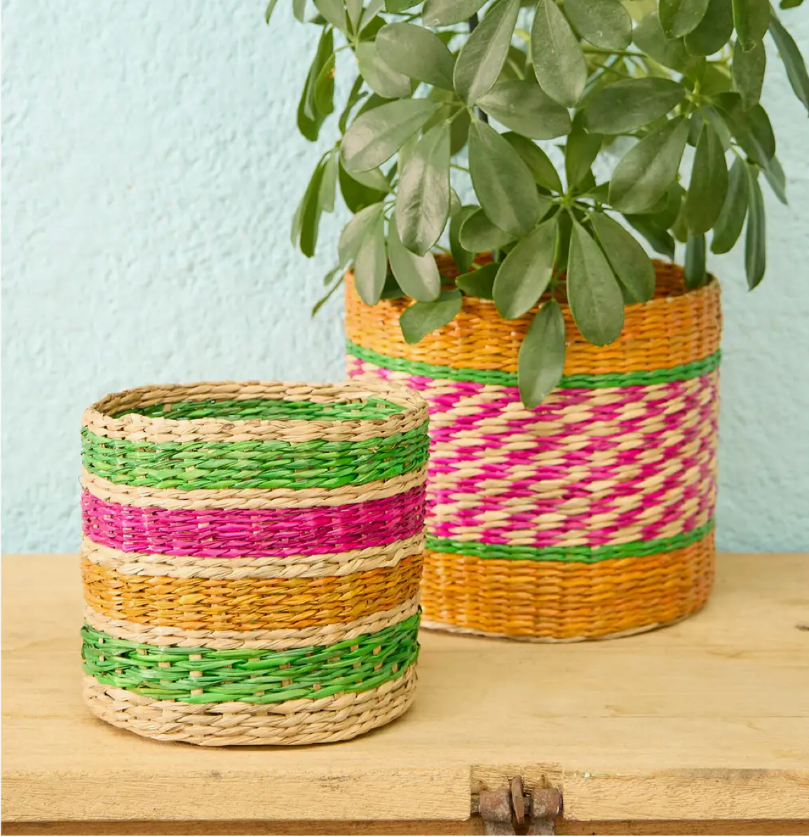 Patterned Seagrass Planter Large