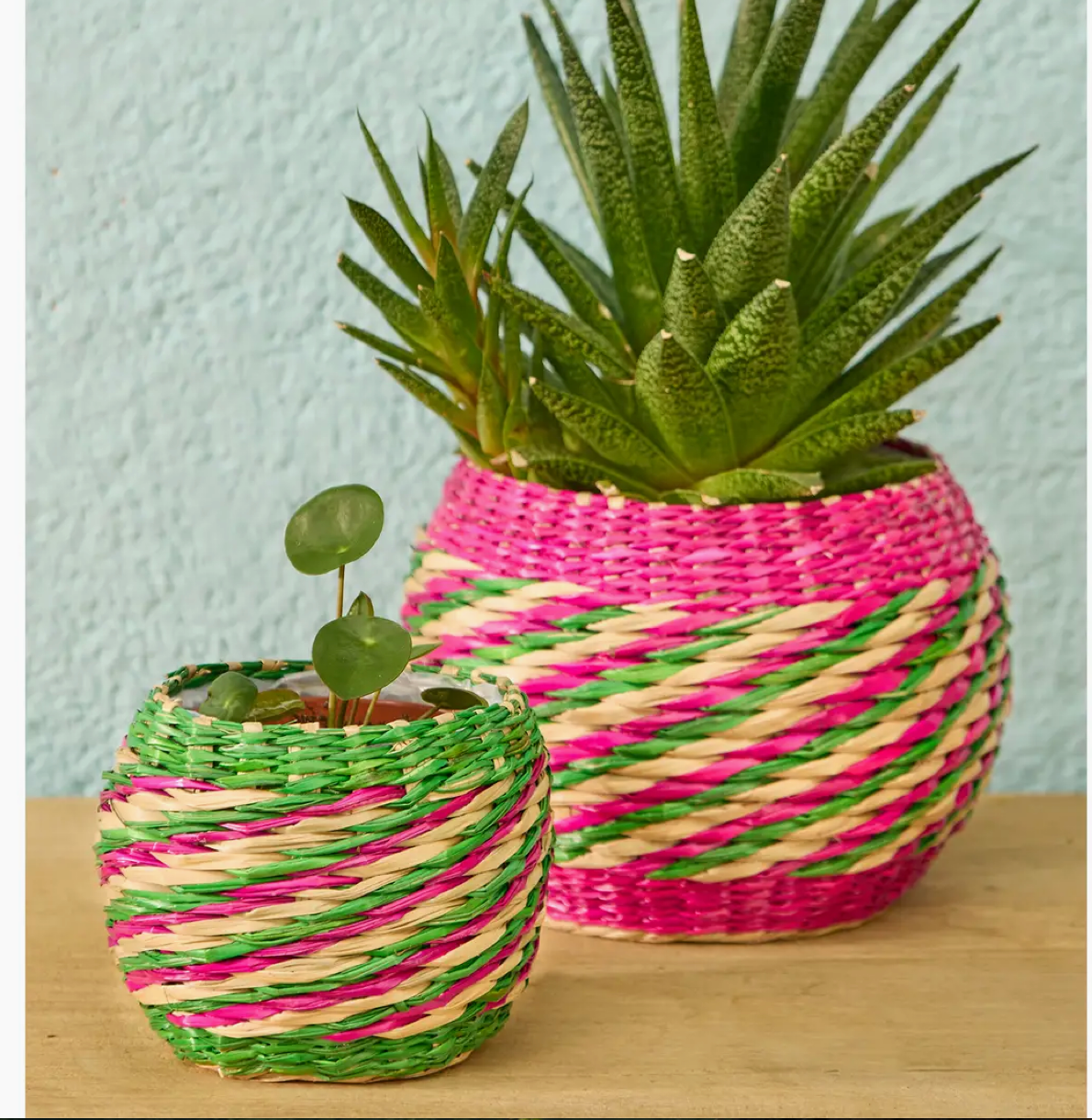 Pink Stripe Seagrass Planter Large