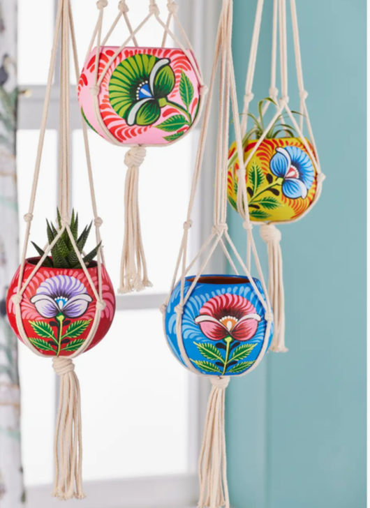 Shapla Handpainted Hanging Planter Blue