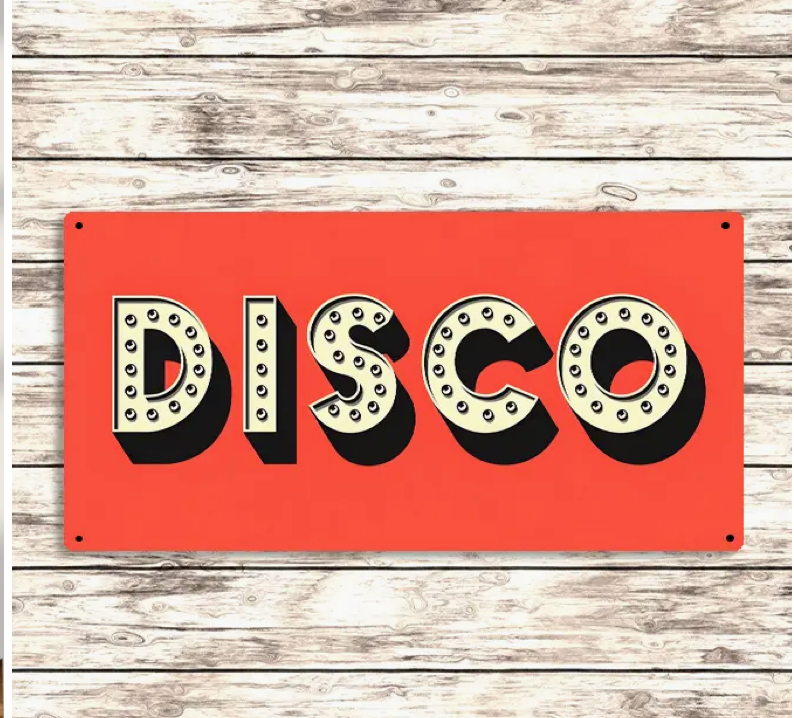 Disco Metal Sign – Retro Light Bulb Style Party Wall Decor