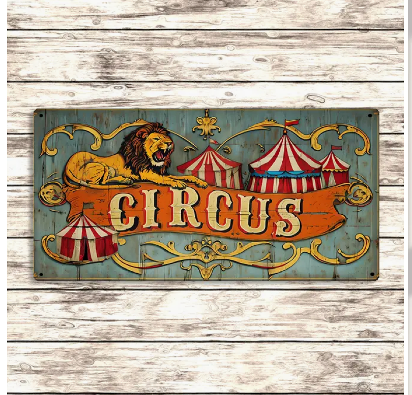 Circus Metal Sign – Vintage Lion & Big Top Carnival Wall Art