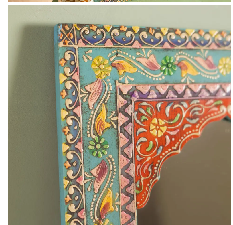 Highly Decorative Arched Wooden Mirror with Mehandi Work