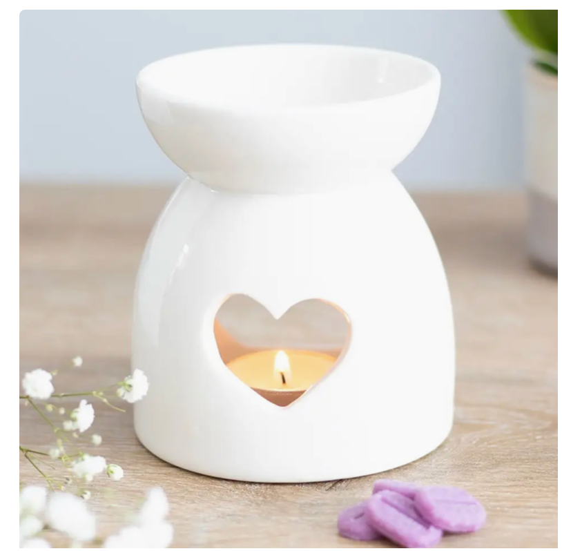 White Heart Cut Out Oil Burner and Wax Warmer