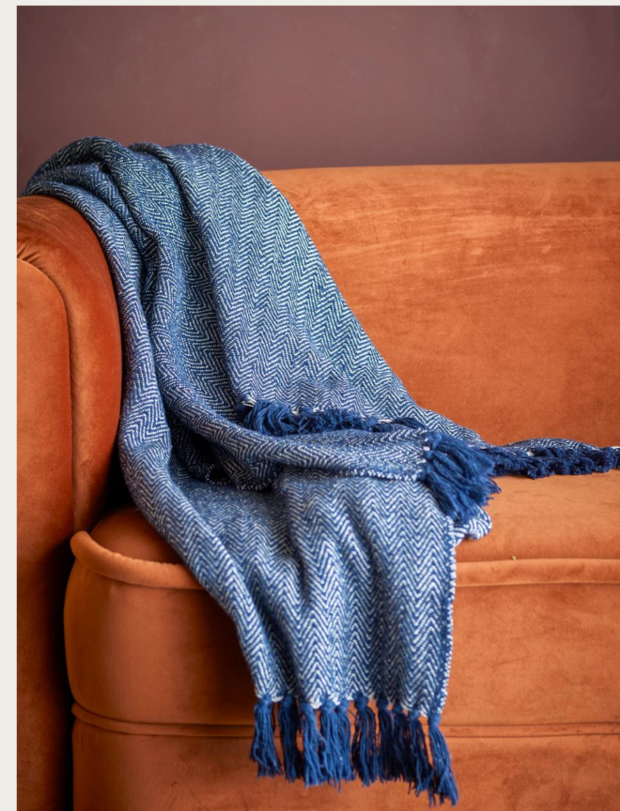 Herringbone Throw, Blue, Recycled Cotton