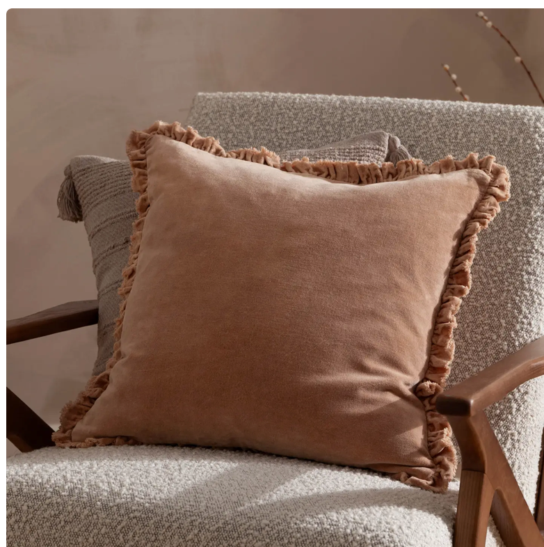 Bertie Washed Cotton Velvet Cushion Cashew