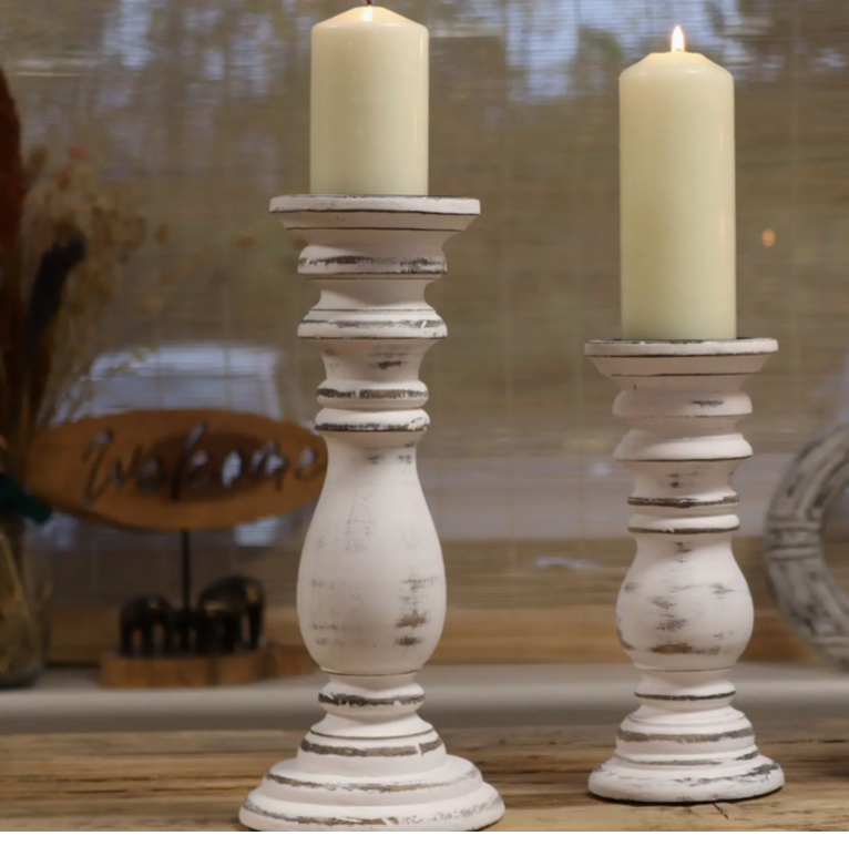Classic Candle Stand - Whitewash - 37x10cm - Large