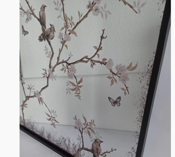 Arched Overmantel Mirror with Birds & Blossoms