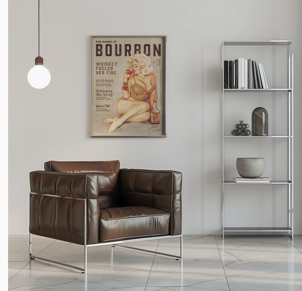 Wall Art Babes of Bourbon Vol 3 Sexy Vintage Pin Up Girl Drinking Whiskey