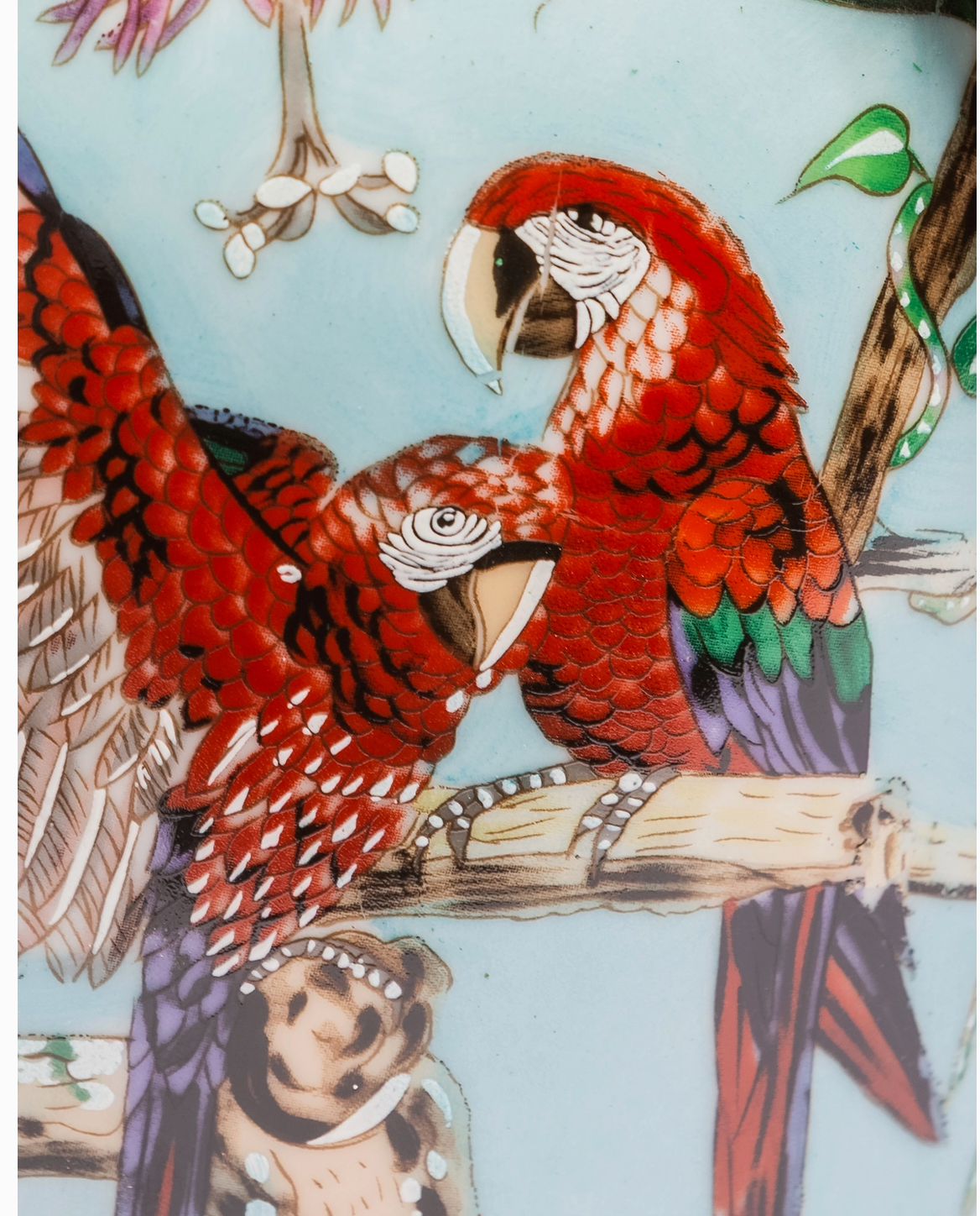 Colourful Parrot & Floral Ceramic Vase