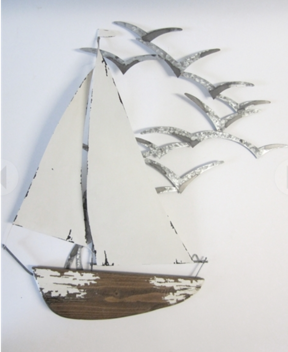 White wall yacht and seagulls