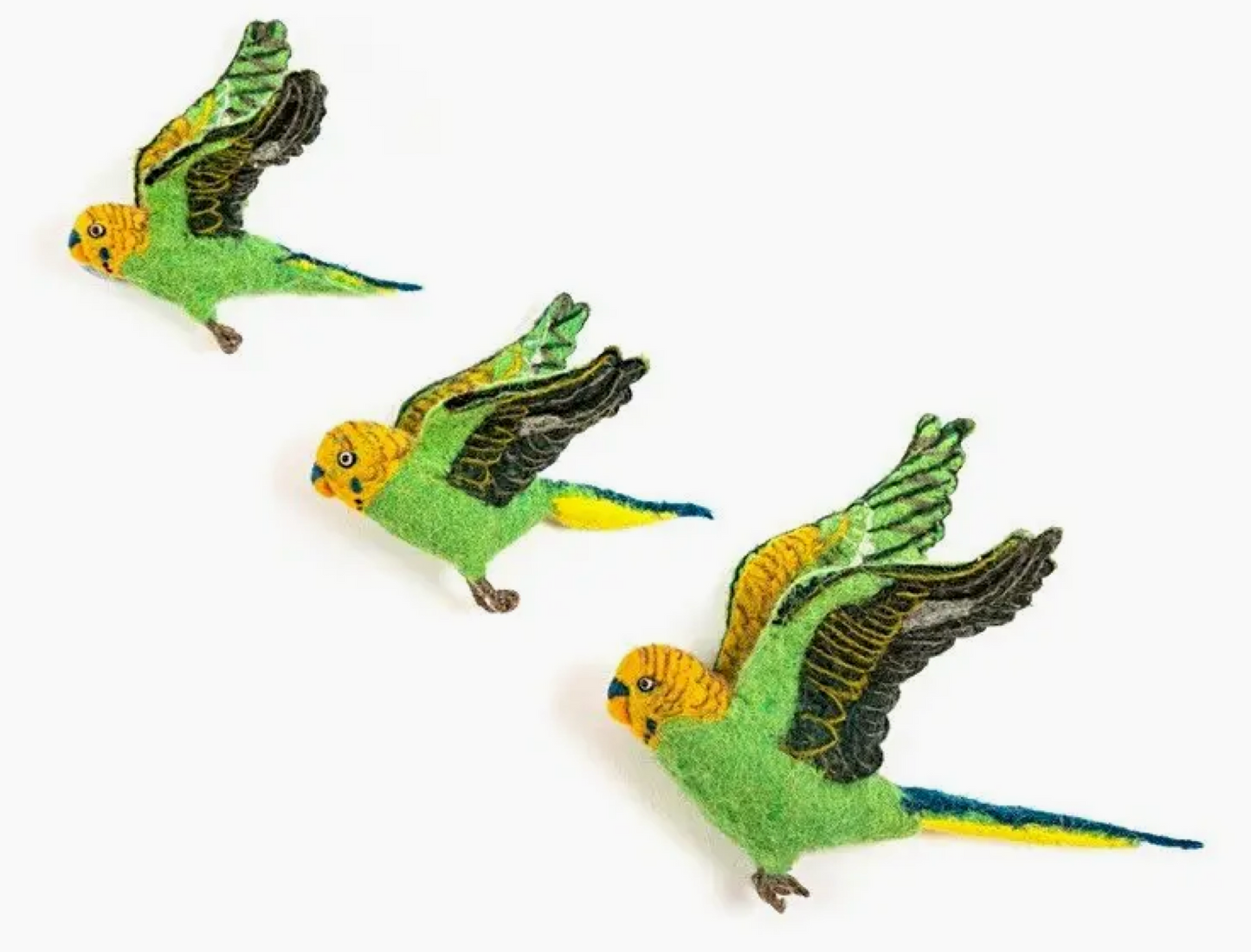 Flying Green Budgie Wall Trio