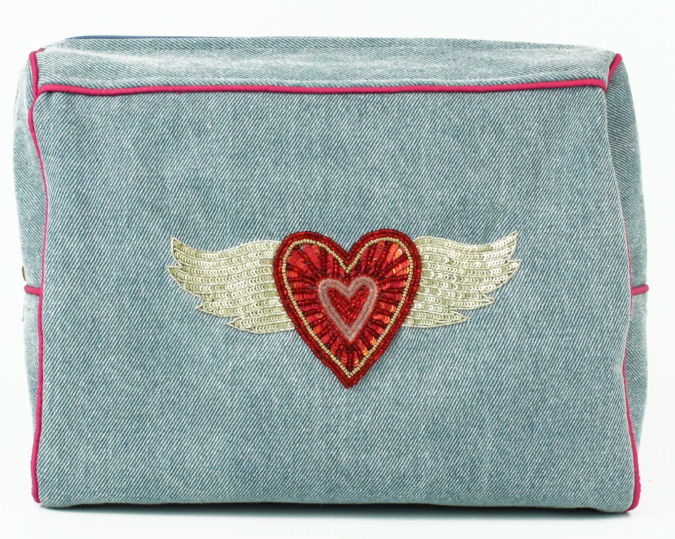 Flying Heart Denim Wash Bag