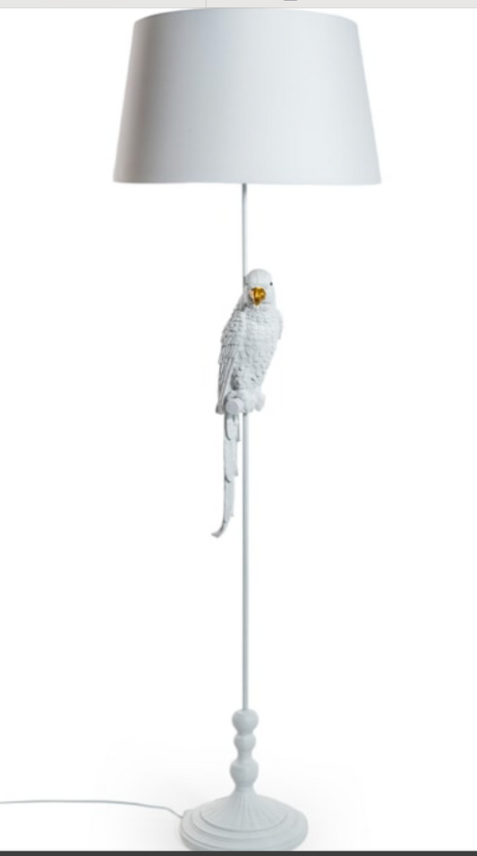 MATT WHITE PARROT FLOOR LAMP WITH WHITE SHADE