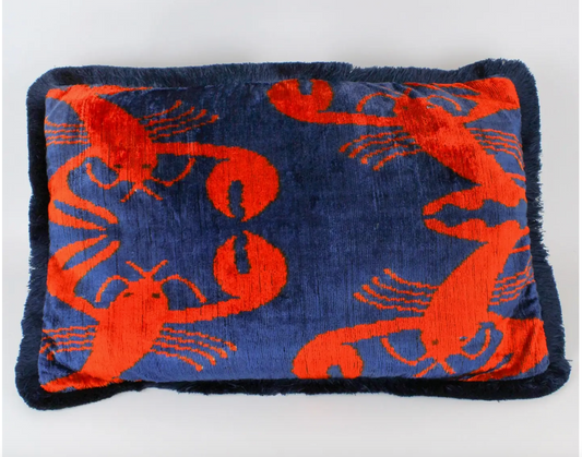 Uzbeki Handwoven Silk Velvet Cushion - Lobsters