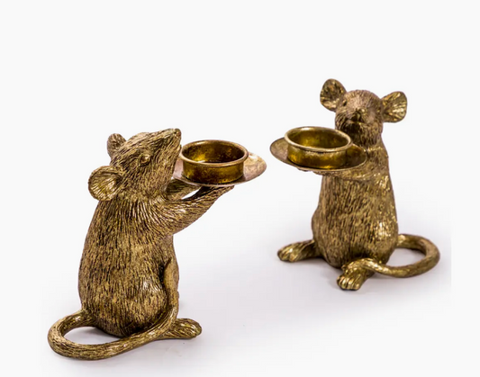 Pair of Gold Mouse Candle Holders