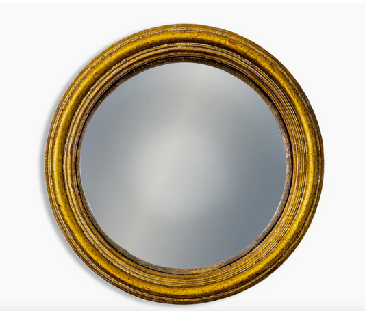 Antiqued Gold Thin Framed Small Convex Mirror