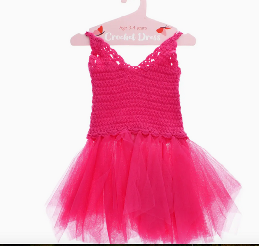 Crochet Dress (3-4 Years) - Bright Pink