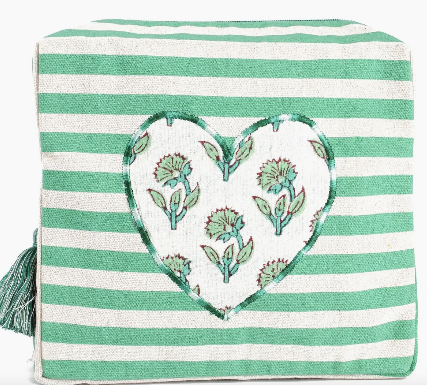 Green Stripe Heart Washbag